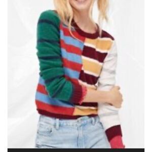 American Eagle multi colored striped patchwork crewneck sweater